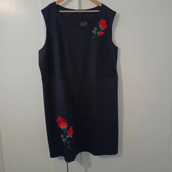 black dress with red roses embroidery Veloria Halterneck Mini Dress in Black Chiffon with Lining